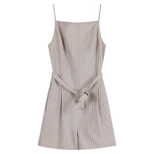 ‘亚麻系列’Asobio高腰条纹连体裤女夏新款通勤设计感连身裤127