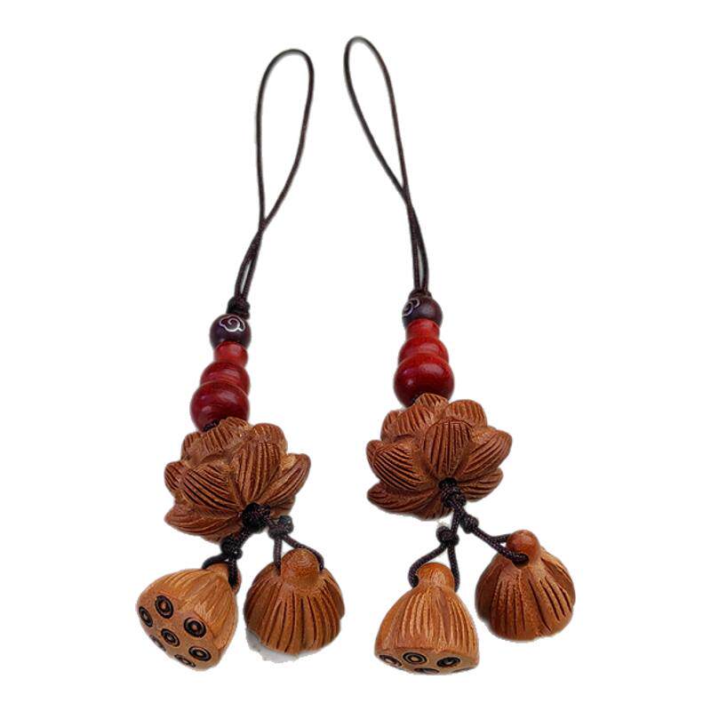 桃木莲花莲蓬挂件车钥匙手机饰品