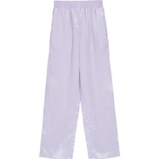 素然WHM 春夏女士复古设计感亮光纹理松直宽腿松紧腰绣花长裤