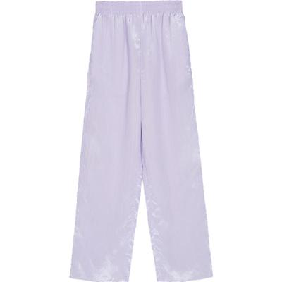 松直宽腿松紧腰绣花长裤