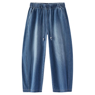 森马牛仔裤女夏季纯棉松紧腰弯刀裤宽松2026新款舒适松弛感九分裤