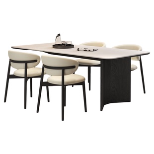 轻奢意式极简小户型长方形家用复古风岩板餐桌椅组合实木吃饭桌子