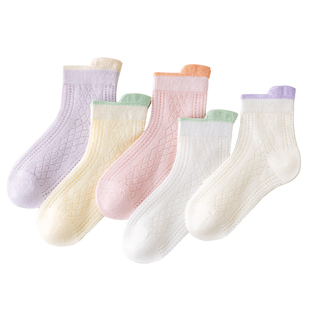 儿童袜子夏天薄款女童夏季款纯棉中筒袜女孩宝宝网眼袜中大童船袜