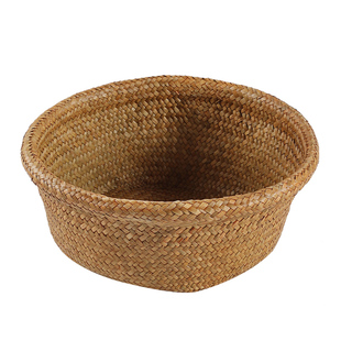 天然草编水果盘日式家用零食杂物收纳筐水果面包篮毛线球筐