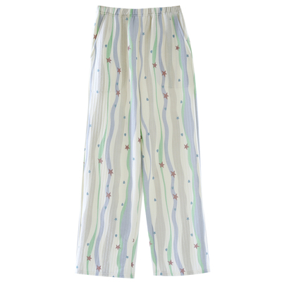 纯棉空气层睡裤家居裤女士直筒裤