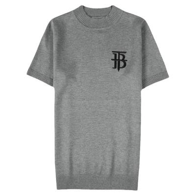 修身半高领刺绣针织短袖打底衫