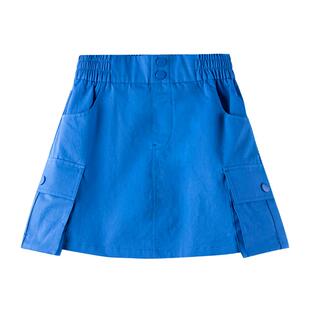 女童纯色立体口袋运动风半身裙工装风短裙中大童夏季清爽可爱裙子