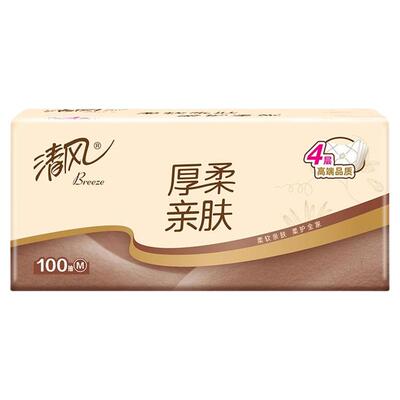 清风原木厚柔抽纸4层100抽8大包