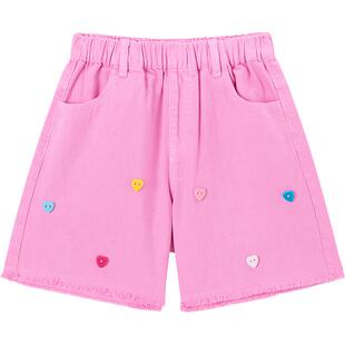 MINIPEACE太平鸟童装女童短裤夏季粉色纽扣儿童牛仔中短裤五分裤