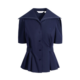 Navigare意大利小帆船海军领衬衫女修身2026夏季新款百搭短袖衬衣