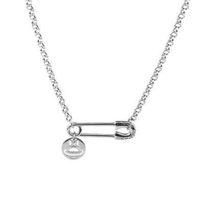 冷淡风锁骨链别针圆牌项链钛钢