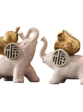 招财大象摆件客厅陶瓷轻奢