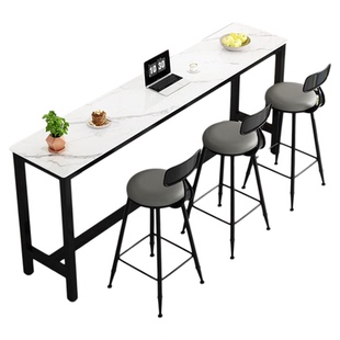 吧台桌岩板窄桌子家用高脚桌靠墙隔断奶茶店酒吧简约长条桌椅组合