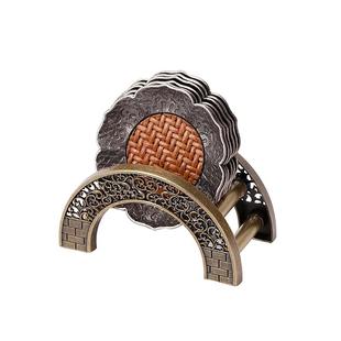 中式合金茶杯垫仿古银竹席茶杯托隔热垫茶碟家用茶桌功夫茶具配件