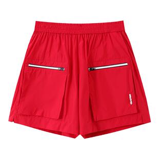 URLAZH有兰夏季新款明媚元气番茄红BF风宽松A字松紧腰工装短裤女