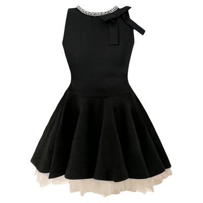 千金小香风黑色公主连衣裙