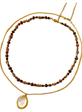 法式复古贝母白色吊坠串珠项链