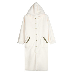 轩靓半边绒情侣连帽睡袍女冬季加绒加厚珊瑚绒睡衣男士家居服浴袍