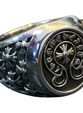 泰银马蹄十字架宝剑宽版戒指男