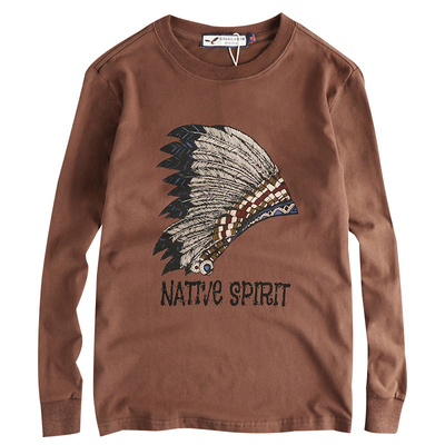 新品复古印第安图案长袖T恤