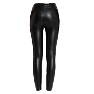 高腰紧身pu全无痕无缝皮裤女春秋款亚光磨砂外穿薄黑色九分裤弹力