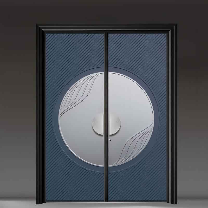 仿铜拉丝拼接装甲门铸铝门中式风格欧式造型指纹锁精雕拉手防盗门