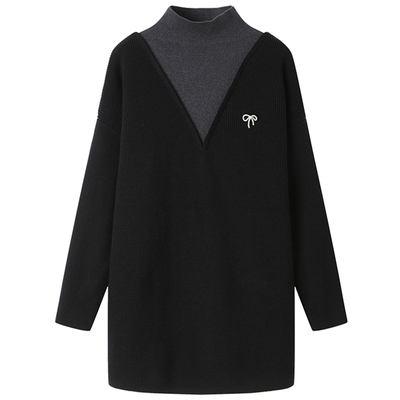 恒源祥半高领假两件毛衣中长款