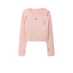 REVAN芮范设计师款甜酷风粗坑条粉色毛衫RM10601174