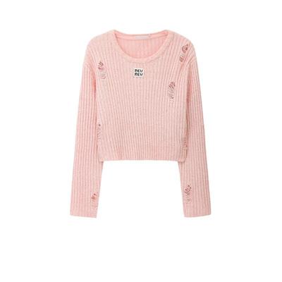 revan设计师粗坑条粉色毛衫