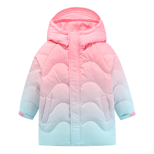 雪中飞儿童羽绒服女童2024冬季新款洋气加厚中大童装渐变扎染连帽