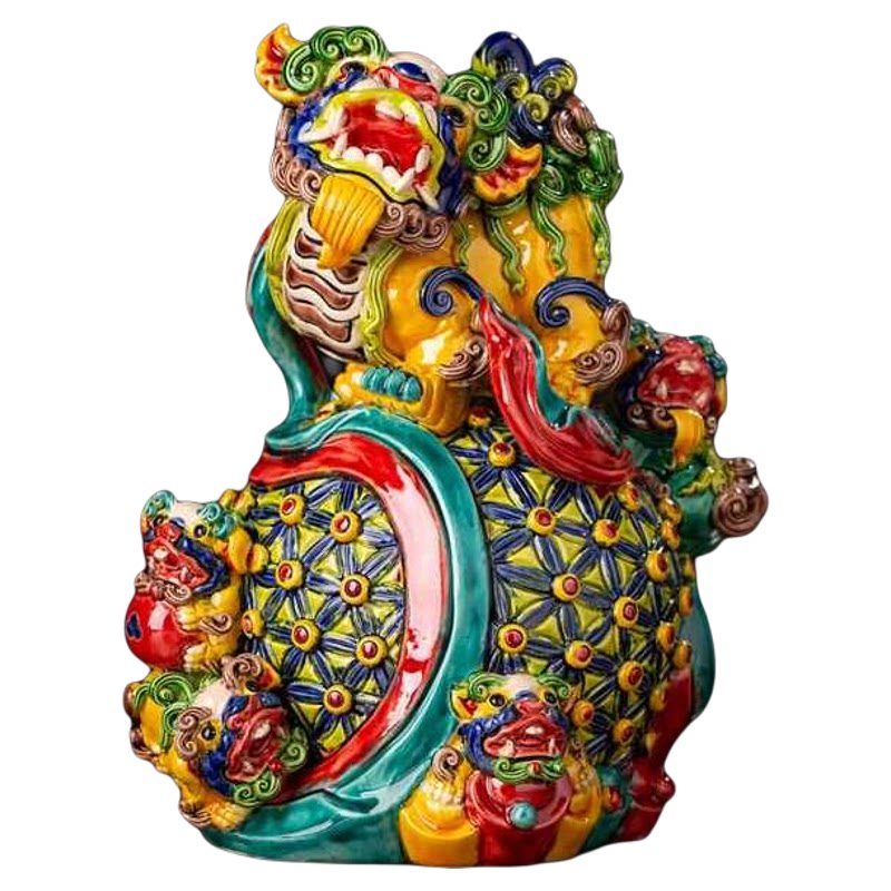 交趾陶招财中式客厅五子登科摆件