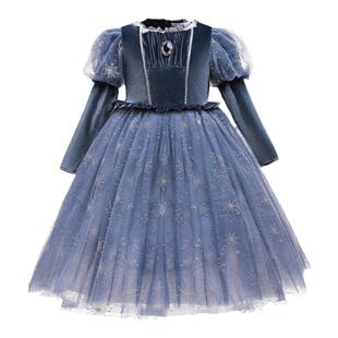 冰雪奇缘爱莎公主裙女童秋冬加绒迪士尼艾沙生日礼服儿童连衣裙子