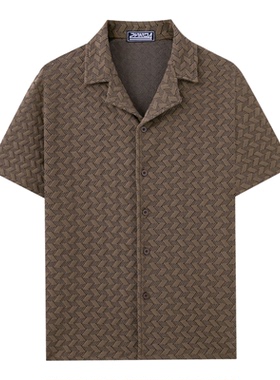 2026春夏美式纯色镂空短袖衬衣男古巴领沙滩度假衬衫Men's shirts