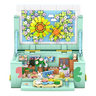 唯乐创想微澜雅筑小颗粒积木拼装开合街景房间摆件儿童益智玩具