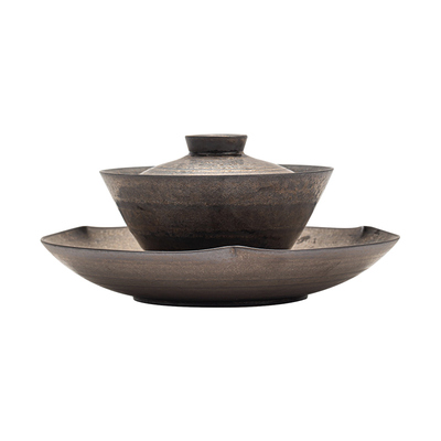 观岚手工薄胎粗陶三才盖碗泡茶碗