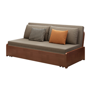 实木沙发床两用折叠客厅书房阳台多功能推拉储物无扶手双人一米二