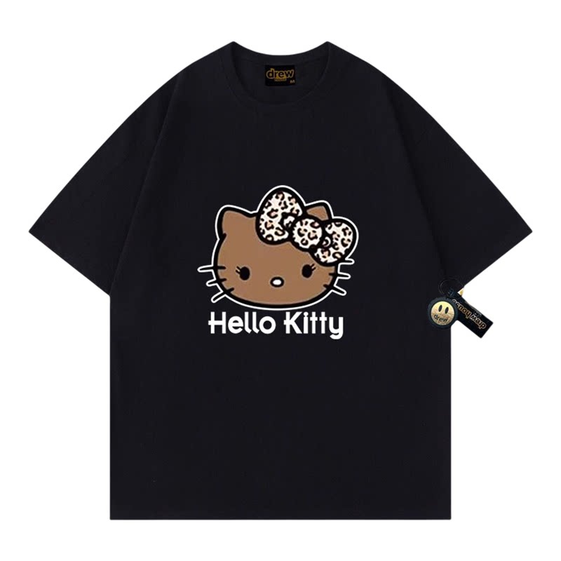 drew笑脸黑皮凯蒂猫潮牌纯棉T恤