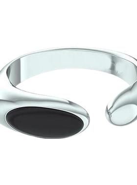 Céleste黑曜石圆形开口戒指女