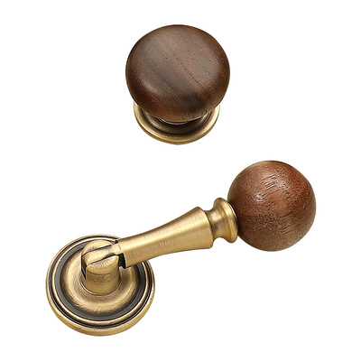 圆球形黄铜胡桃木单孔柜门拉手把