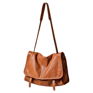 宋佳同款植鞣皮高级感信使漫邮女大容量通勤复古单肩斜挎邮差包女