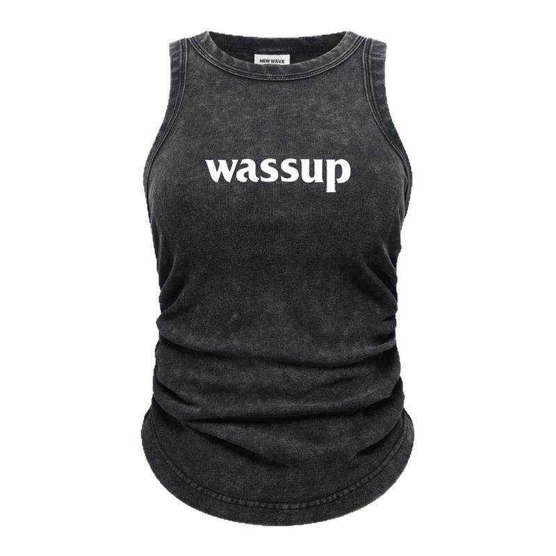 WASSUP潮牌辣妹装无袖背心女夏季