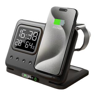 妙酷适用华为苹果手机手表耳机iPhone16五/三合一无线充电器mate60pro桌面时钟快充底座iwatch4多功能支架GT5