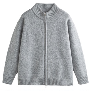 Easepure王安宇同款双头拉链肌理感开衫毛衣男羊毛混纺针织外套