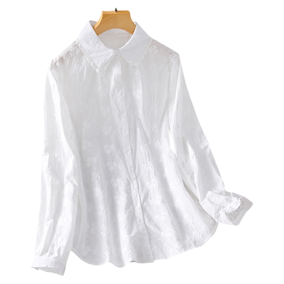 田园秋装新款甜美女绣花白衬衫