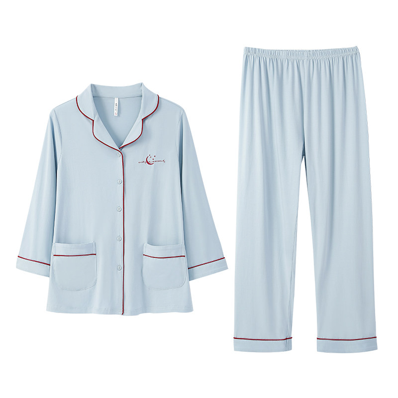 安之伴【巨柔软】纯棉睡衣女春秋季简约开衫翻领家居服套装可外穿