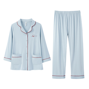 安之伴【巨柔软】纯棉睡衣女春秋季简约开衫翻领家居服套装可外穿