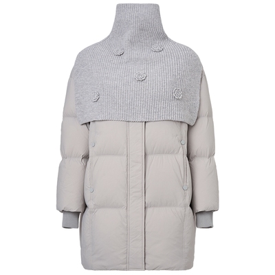 【奥莱】MAXRIENY精致优雅感羽绒服中长款毛织披肩保暖外套女