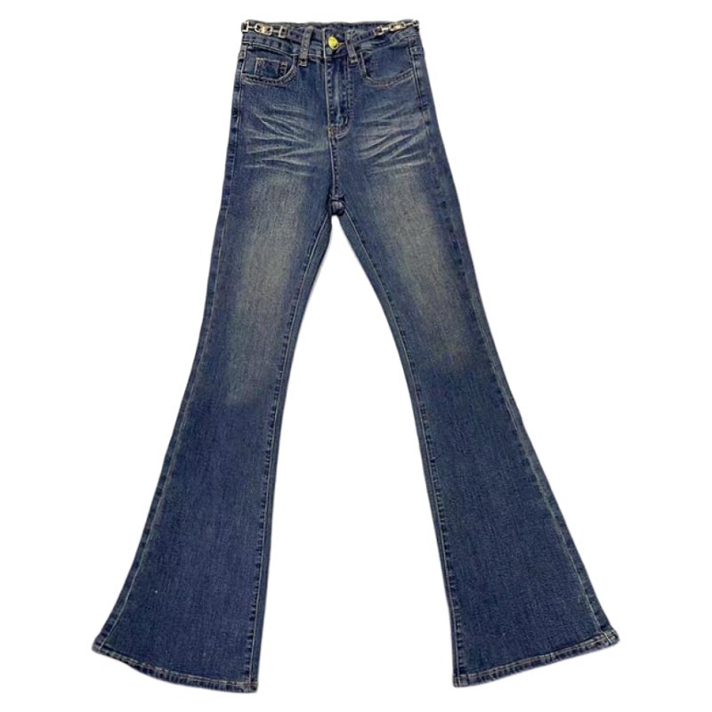 李李服饰重工设计蓝色微喇牛仔裤女2025年秋季新款高腰显瘦翘臀裤