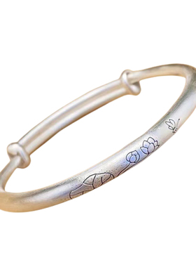 国潮古风女9999纯银荷花手镯