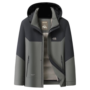 百胜狐拼色三合一可拆内胆帽子短款鸭绒羽绒服男冬加肥加大码外套